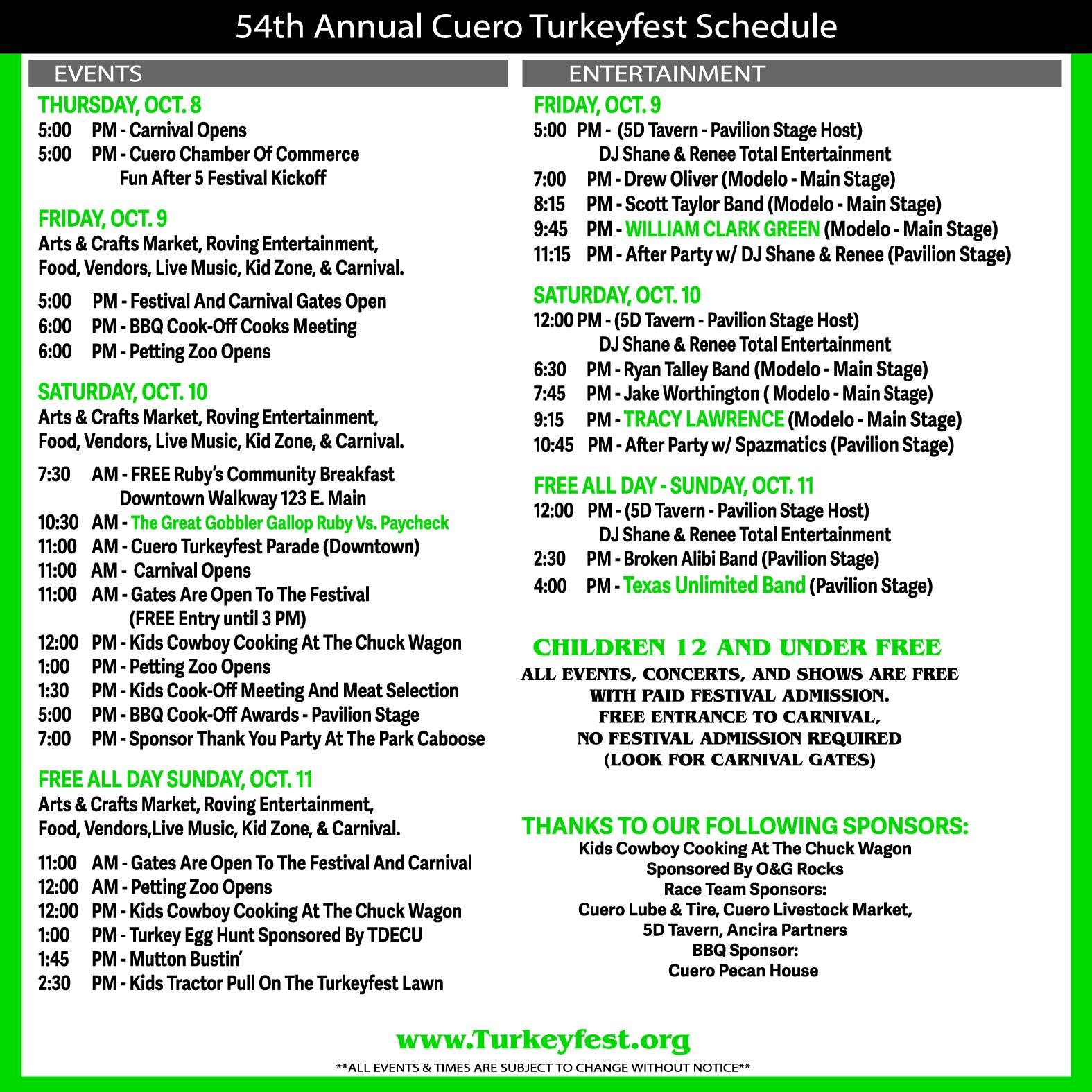 Turkeyfest Schedule
